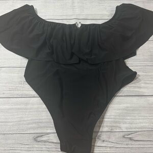 White Birch Solid Black Off-Shoulder One Piece Swimsuit